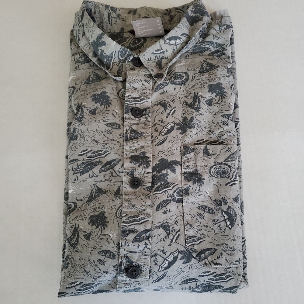 Columbia Men's Short Sleeve Button Down Beach Print Cotton Shirt Size Medium